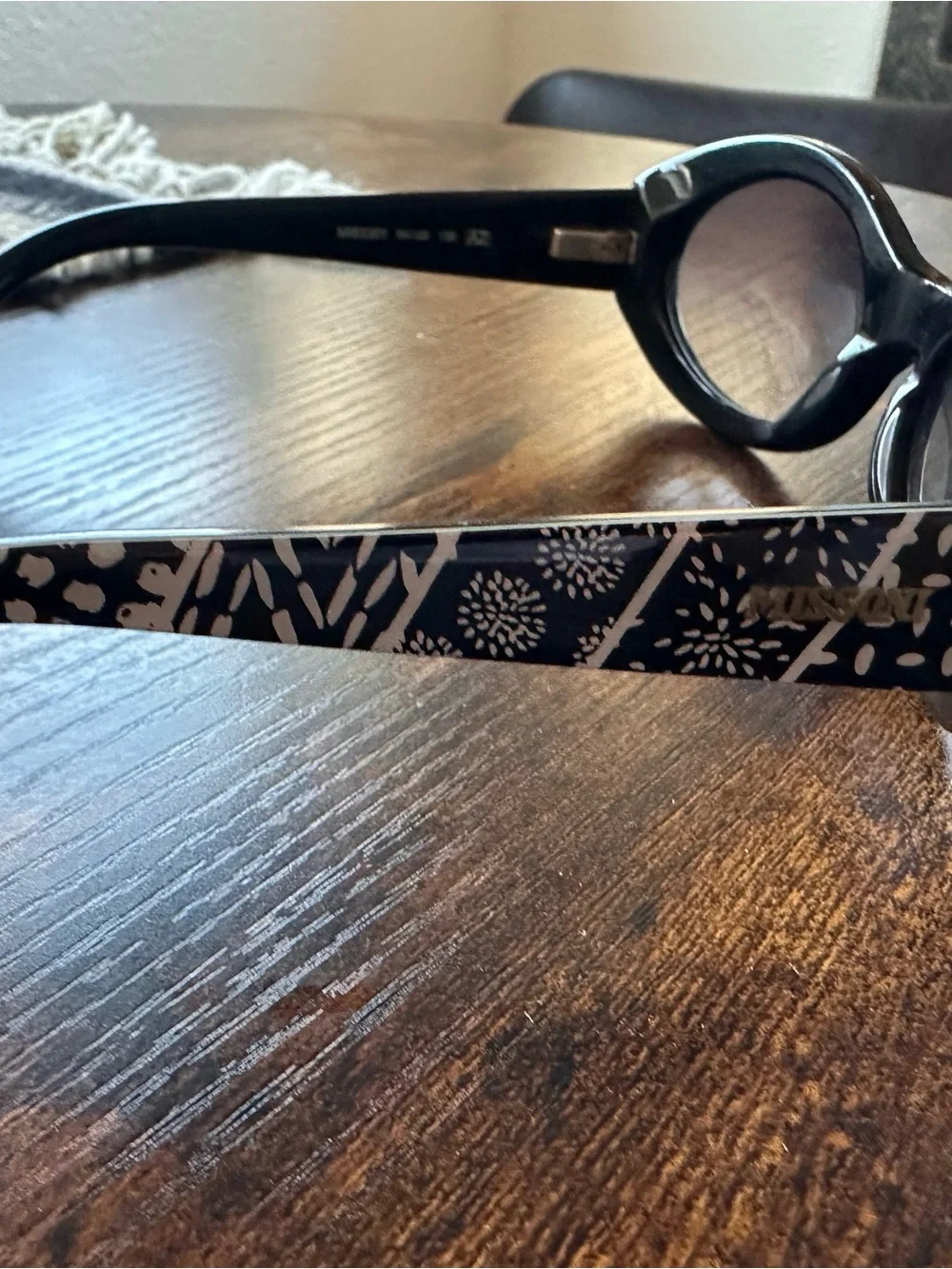 Missoni Black Oval Sunglasses with Patterned Temples